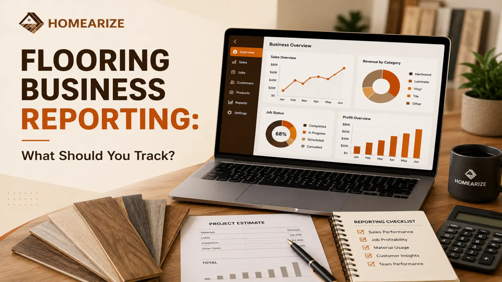 Flooring reporting dashboard showing sales, inventory, and payment metrics