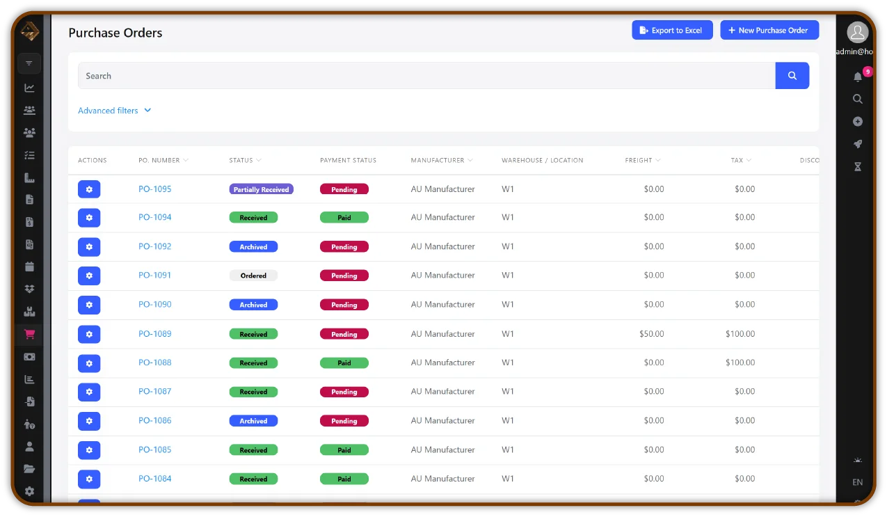 Purchase Orders Dashboard