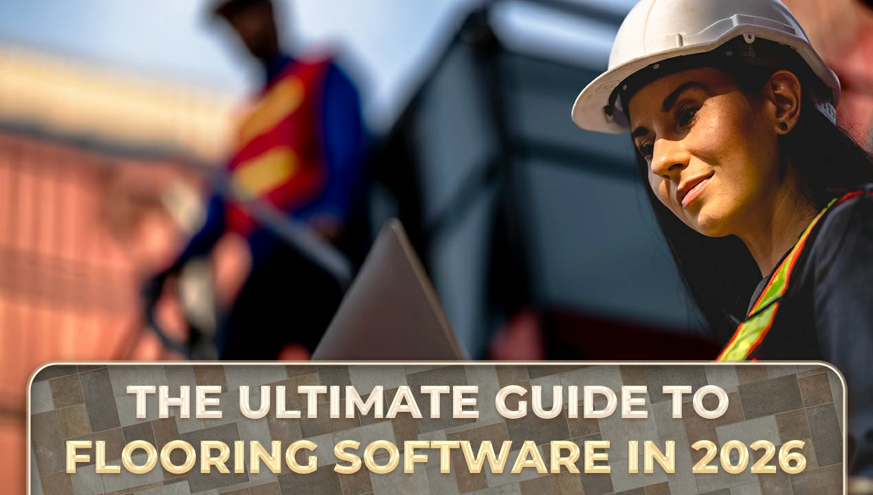 Construction professional using flooring software on a laptop, representing the ultimate guide to flooring software in 2026